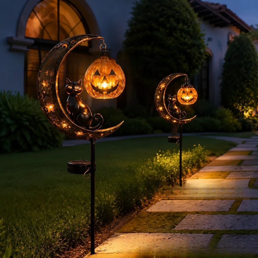 Solar Pumpkin Moon Garden Stake Light