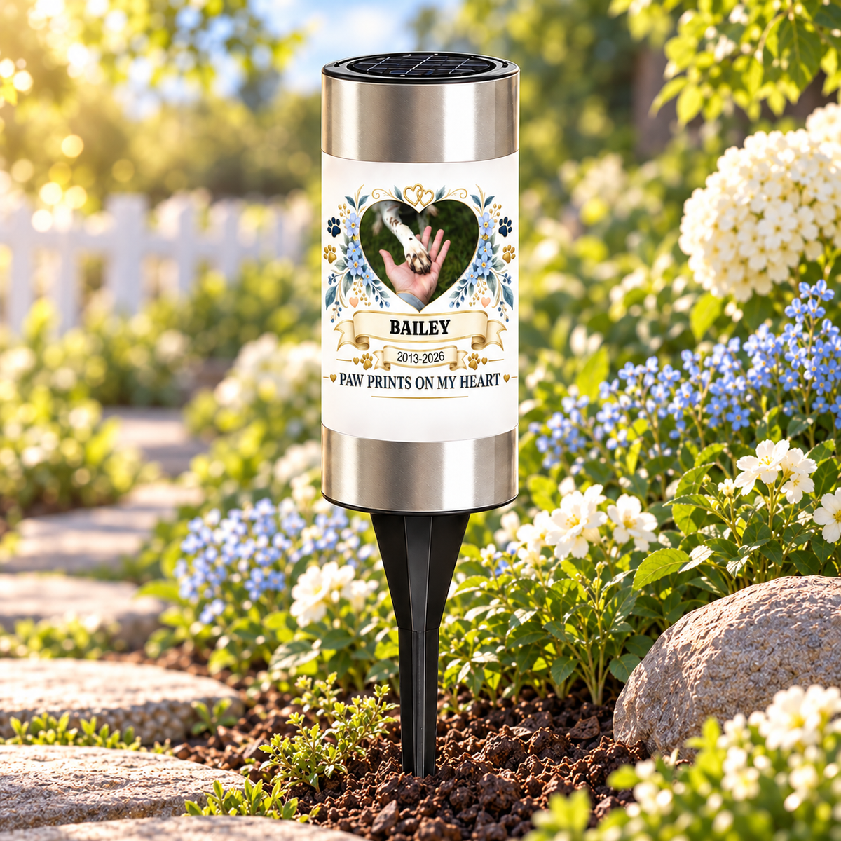 Personalized Paw Prints on My Heart Pet Memorial Solar Garden Light