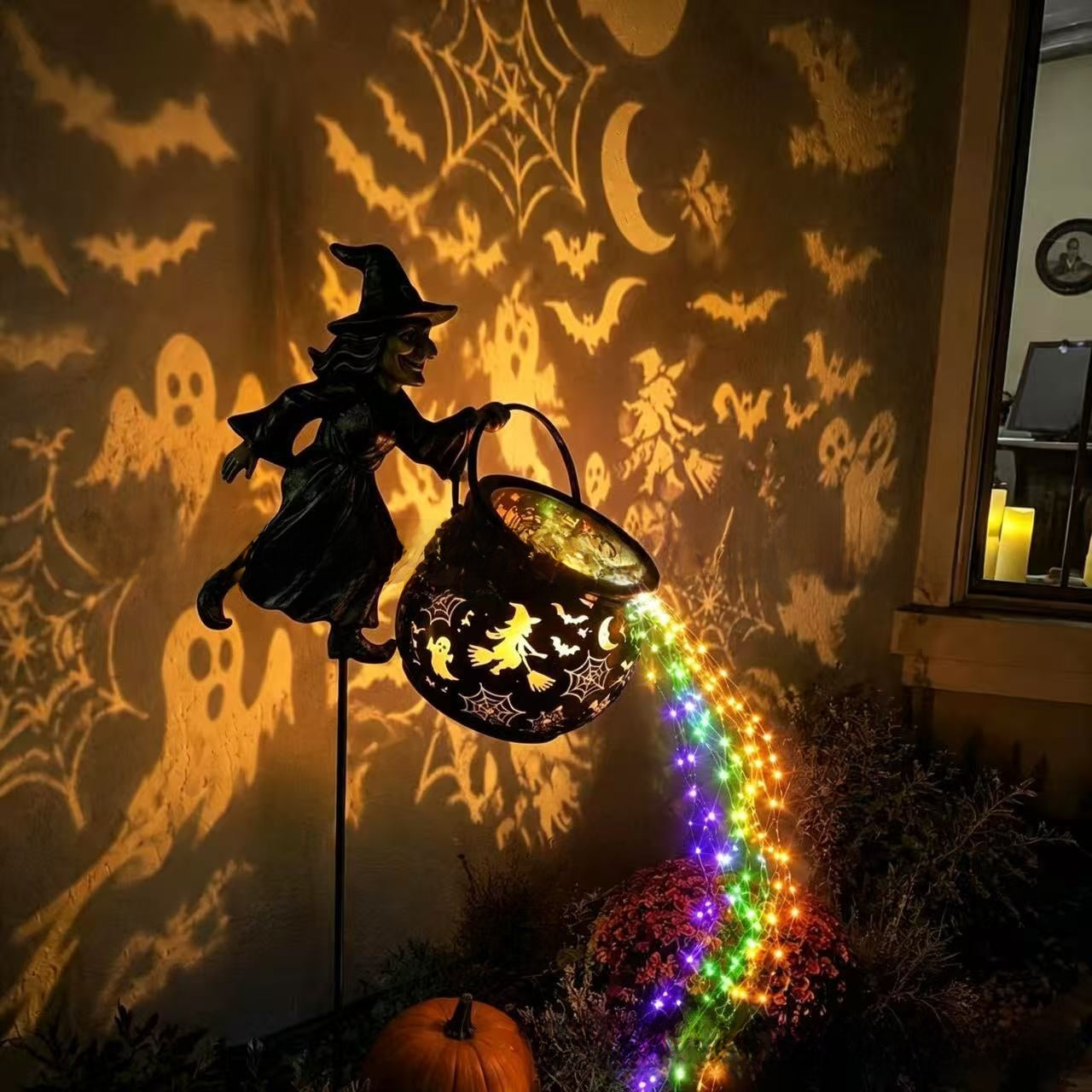 Halloween Witch Cauldron Garden Light Stake