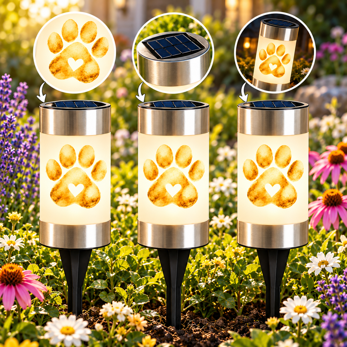 Paw Print Pet Memorial Solar Garden Light