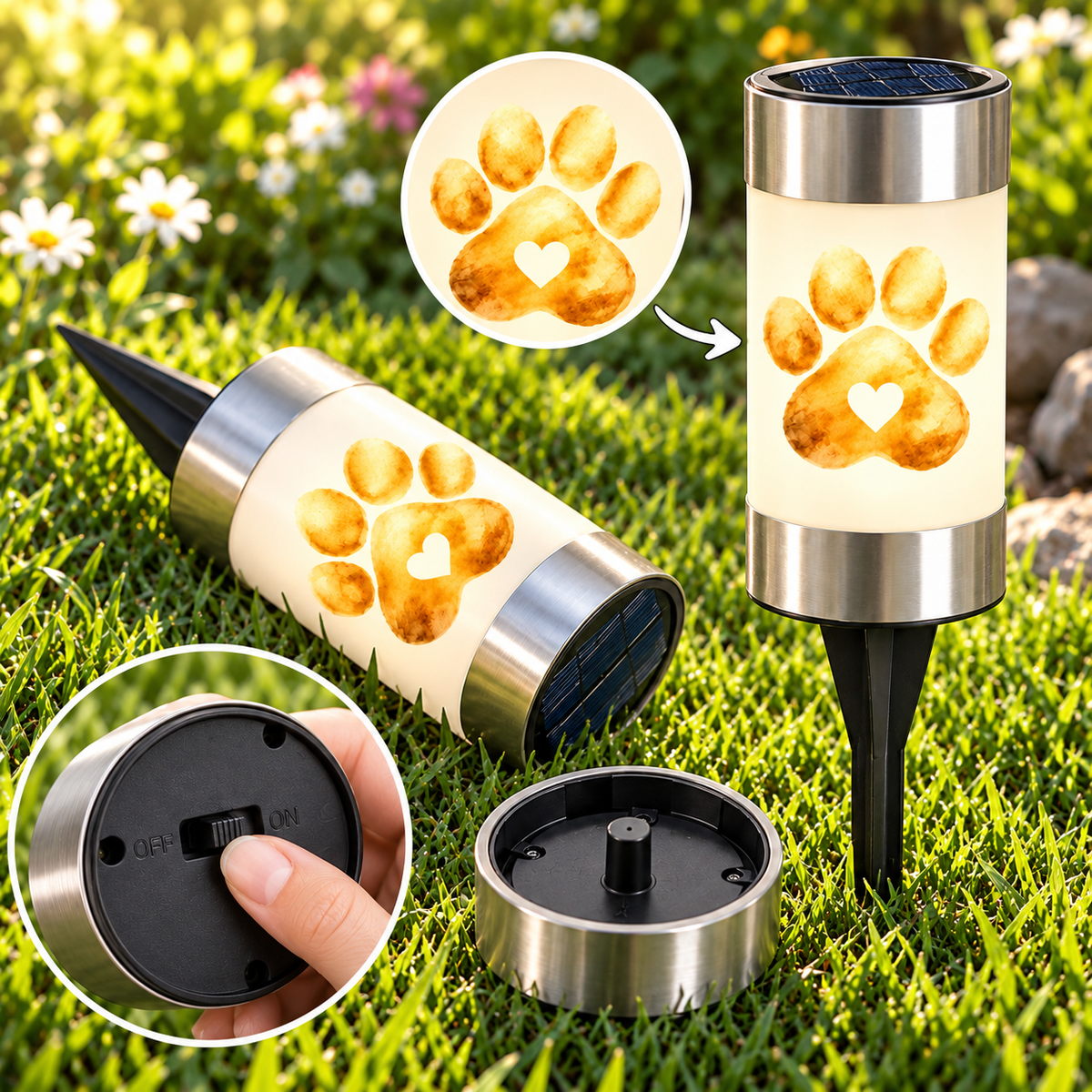 Paw Print Pet Memorial Solar Garden Light