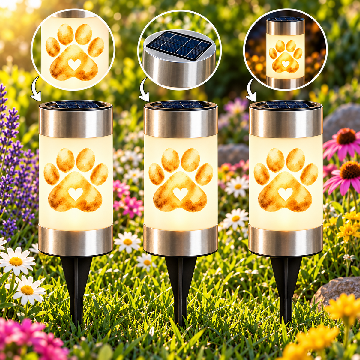 Paw Print Pet Memorial Solar Garden Light