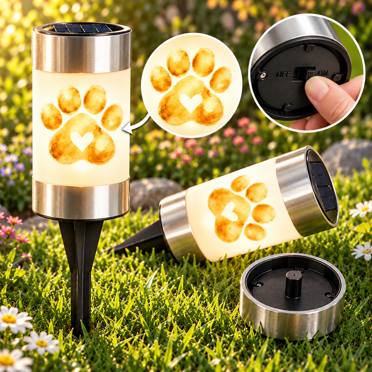 Paw Print Pet Memorial Solar Garden Light