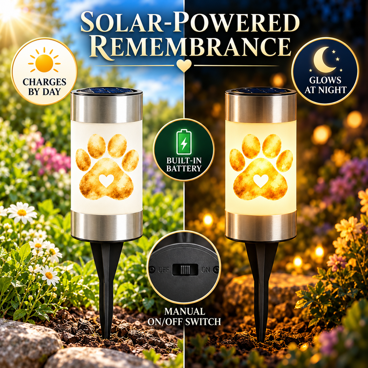 Paw Print Pet Memorial Solar Garden Light