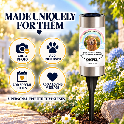 Forever Loved Rainbow Bridge Personalized Pet Memorial Solar Light