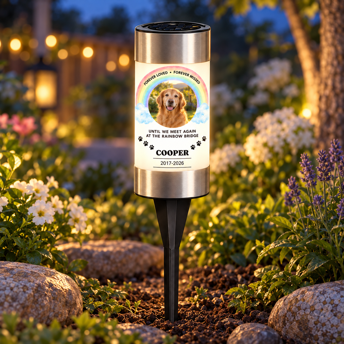Forever Loved Rainbow Bridge Personalized Pet Memorial Solar Light