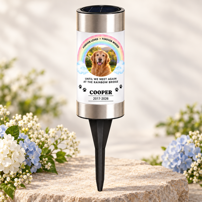 Forever Loved Rainbow Bridge Personalized Pet Memorial Solar Light