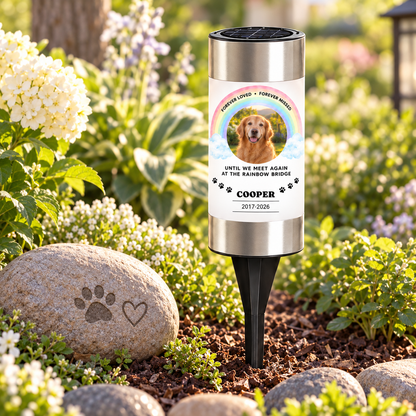 Forever Loved Rainbow Bridge Personalized Pet Memorial Solar Light