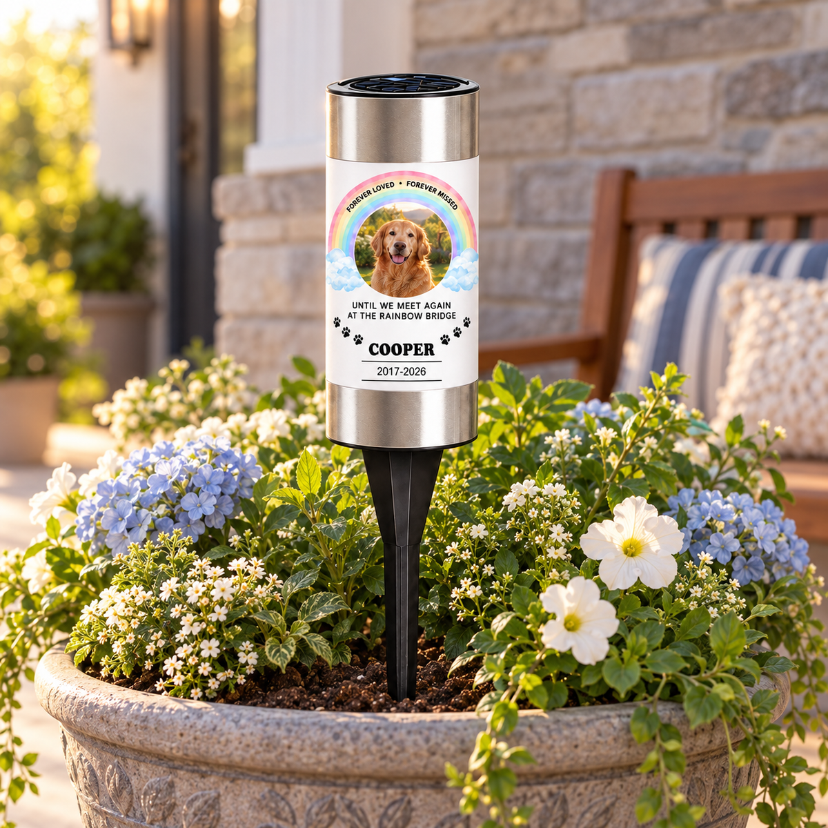 Forever Loved Rainbow Bridge Personalized Pet Memorial Solar Light