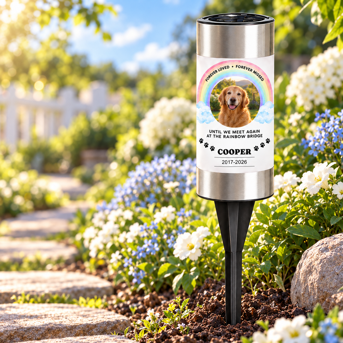 Forever Loved Rainbow Bridge Personalized Pet Memorial Solar Light