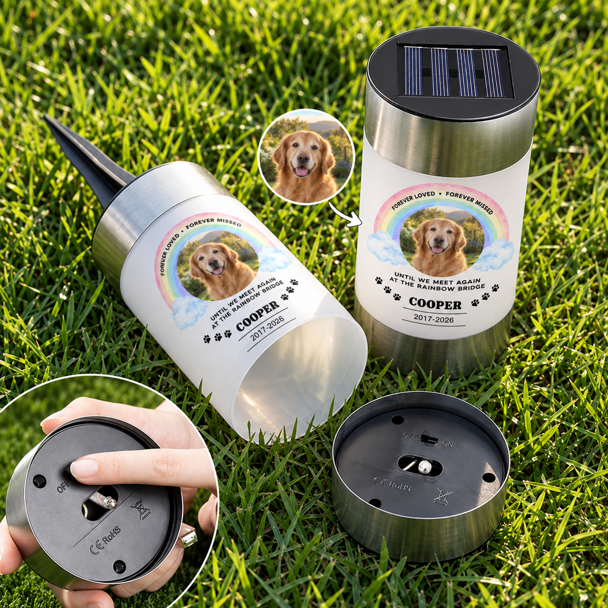 Forever Loved Rainbow Bridge Personalized Pet Memorial Solar Light