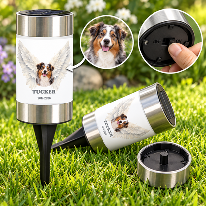 Personalized Angel Wings Pet Memorial Solar Light – Dog & Cat Photo Gift