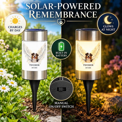 Personalized Angel Wings Pet Memorial Solar Light – Dog & Cat Photo Gift