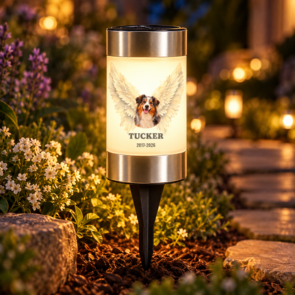 Personalized Angel Wings Pet Memorial Solar Light – Dog & Cat Photo Gift