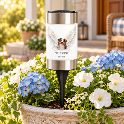 Personalized Angel Wings Pet Memorial Solar Light – Dog & Cat Photo Gift