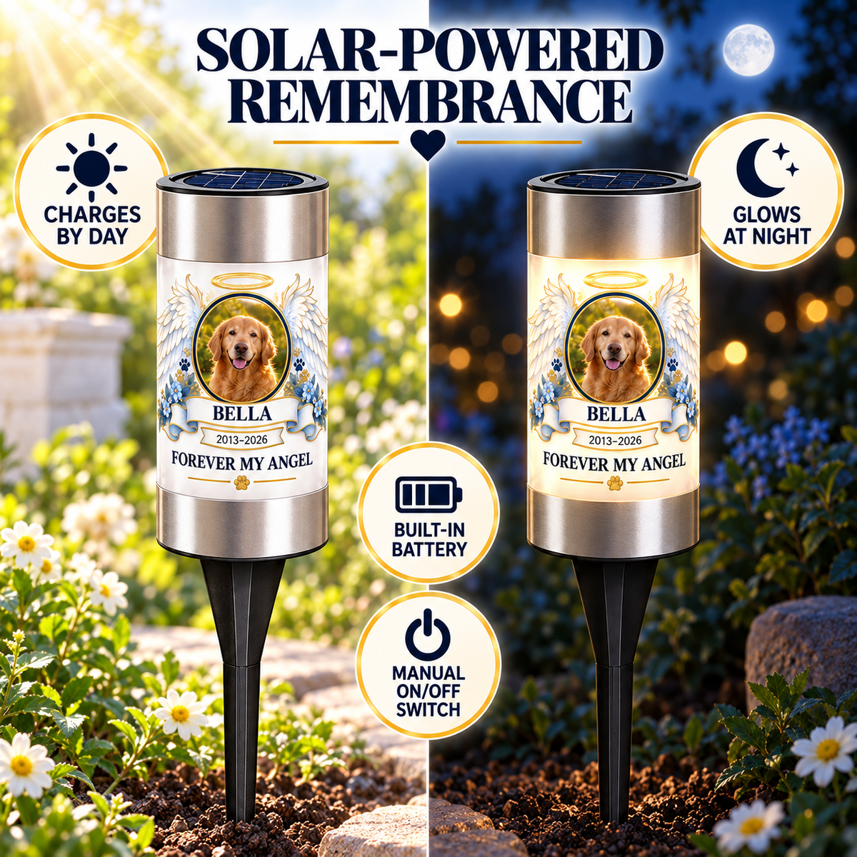 Personalized Angel Wings Pet Memorial Solar Light