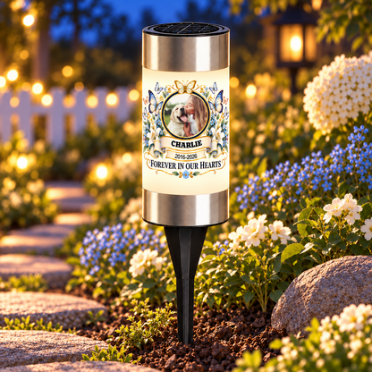 Personalized Butterfly Memorial Solar Garden Light with Photo