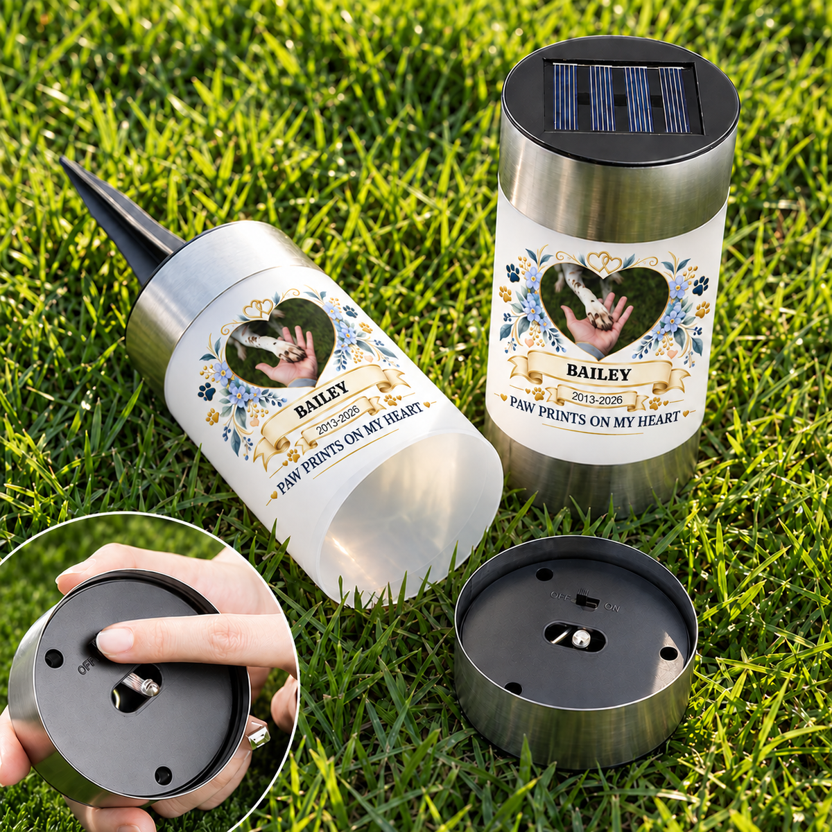 Personalized Paw Prints on My Heart Pet Memorial Solar Garden Light