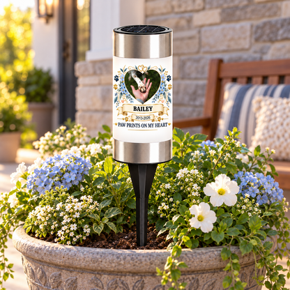 Personalized Paw Prints on My Heart Pet Memorial Solar Garden Light
