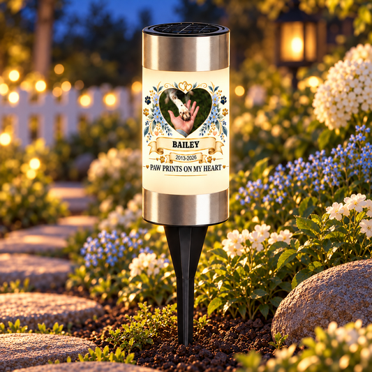Personalized Paw Prints on My Heart Pet Memorial Solar Garden Light