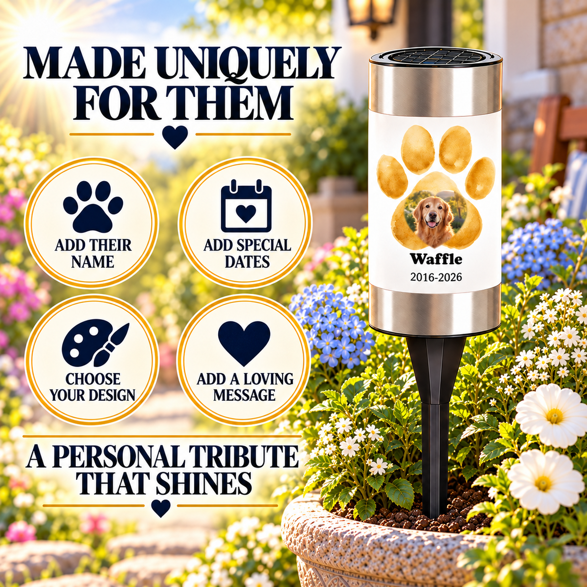 Personalized Pet Memorial Solar Light – Dog & Cat Photo Garden Gift