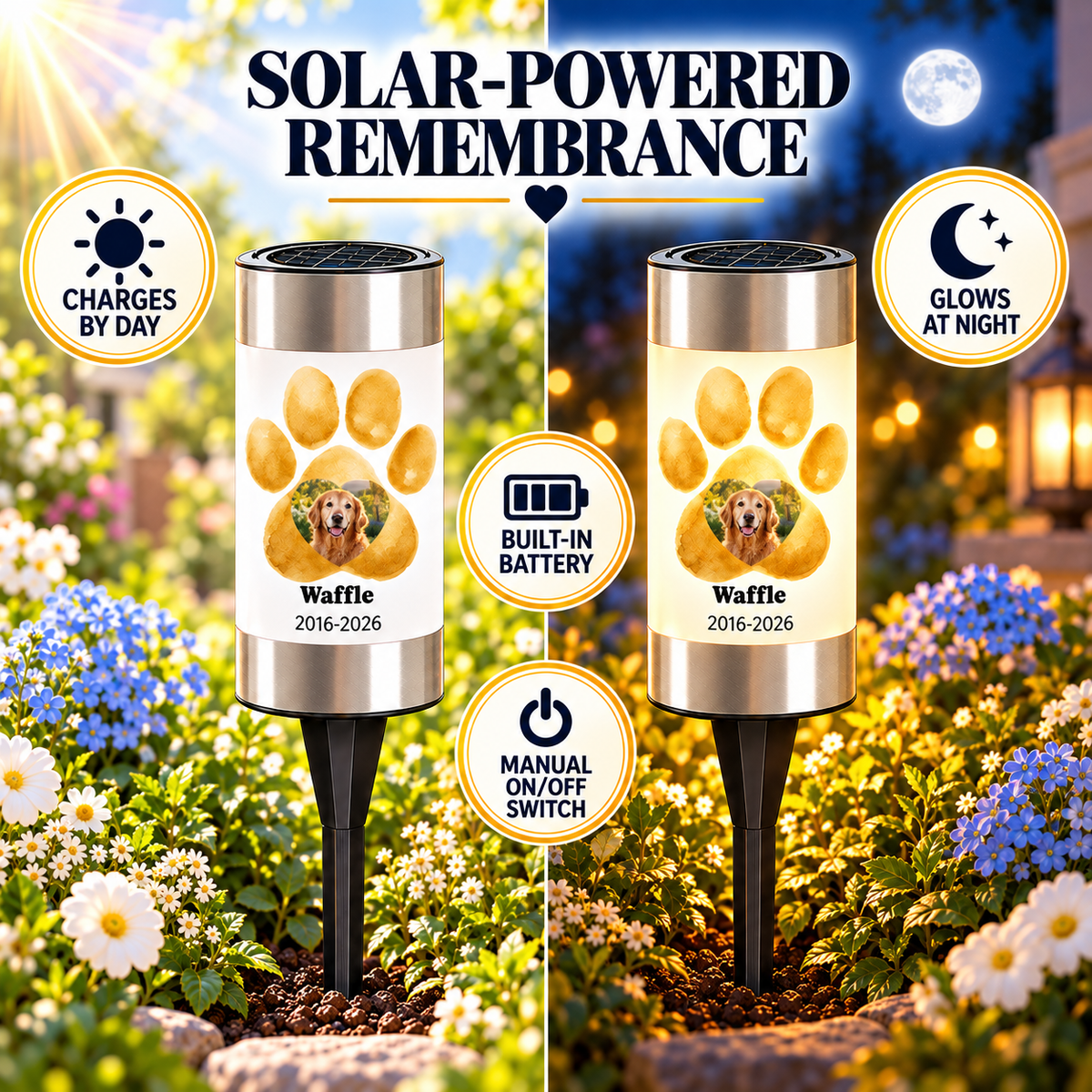 Personalized Pet Memorial Solar Light – Dog & Cat Photo Garden Gift