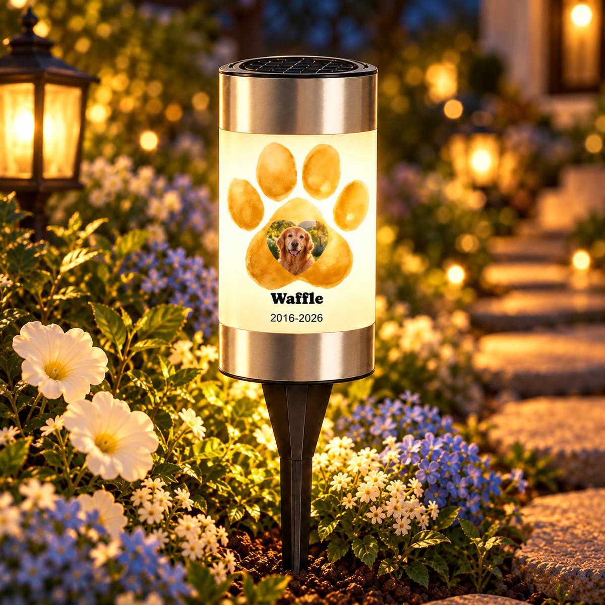 Personalized Pet Memorial Solar Light – Dog & Cat Photo Garden Gift