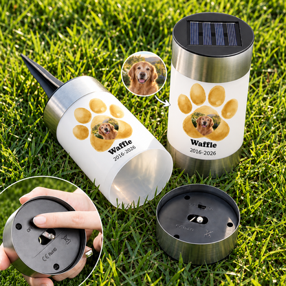Personalized Pet Memorial Solar Light – Dog & Cat Photo Garden Gift
