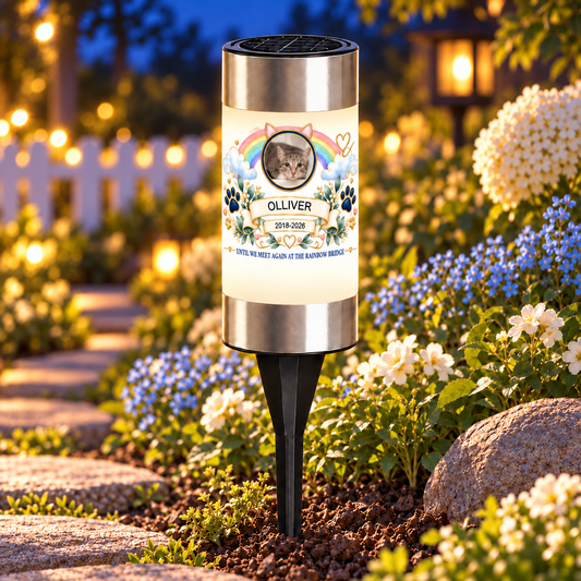Personalized Rainbow Bridge Cat Memorial Solar Garden Light