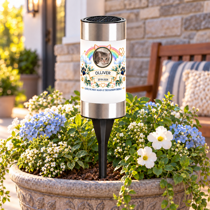 Personalized Rainbow Bridge Cat Memorial Solar Garden Light